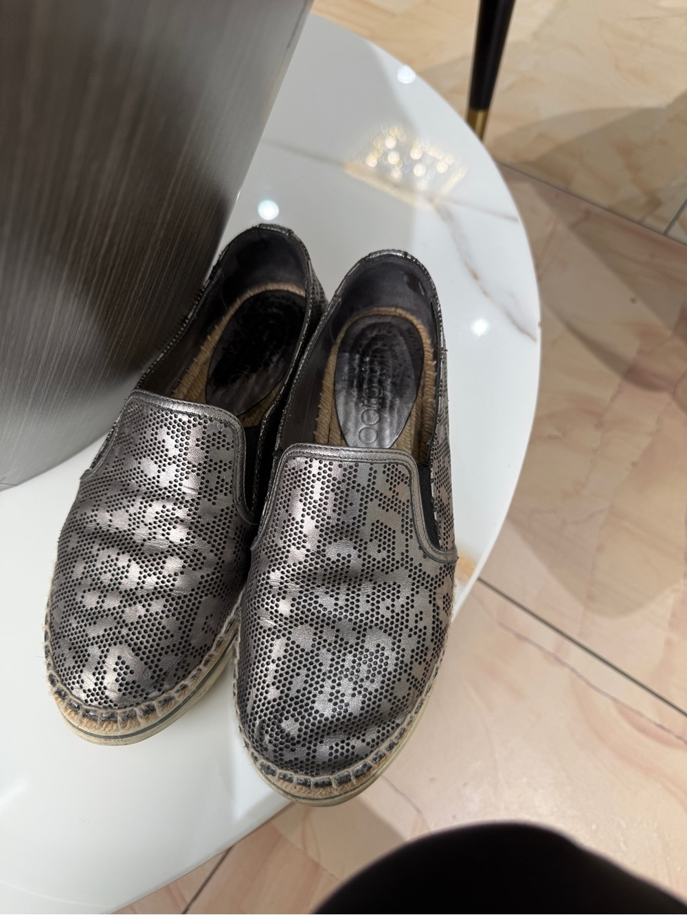 Jimmy Choo Metallic Perforated Slip-On Espadrilles - Pewter - Picture 2 of 4